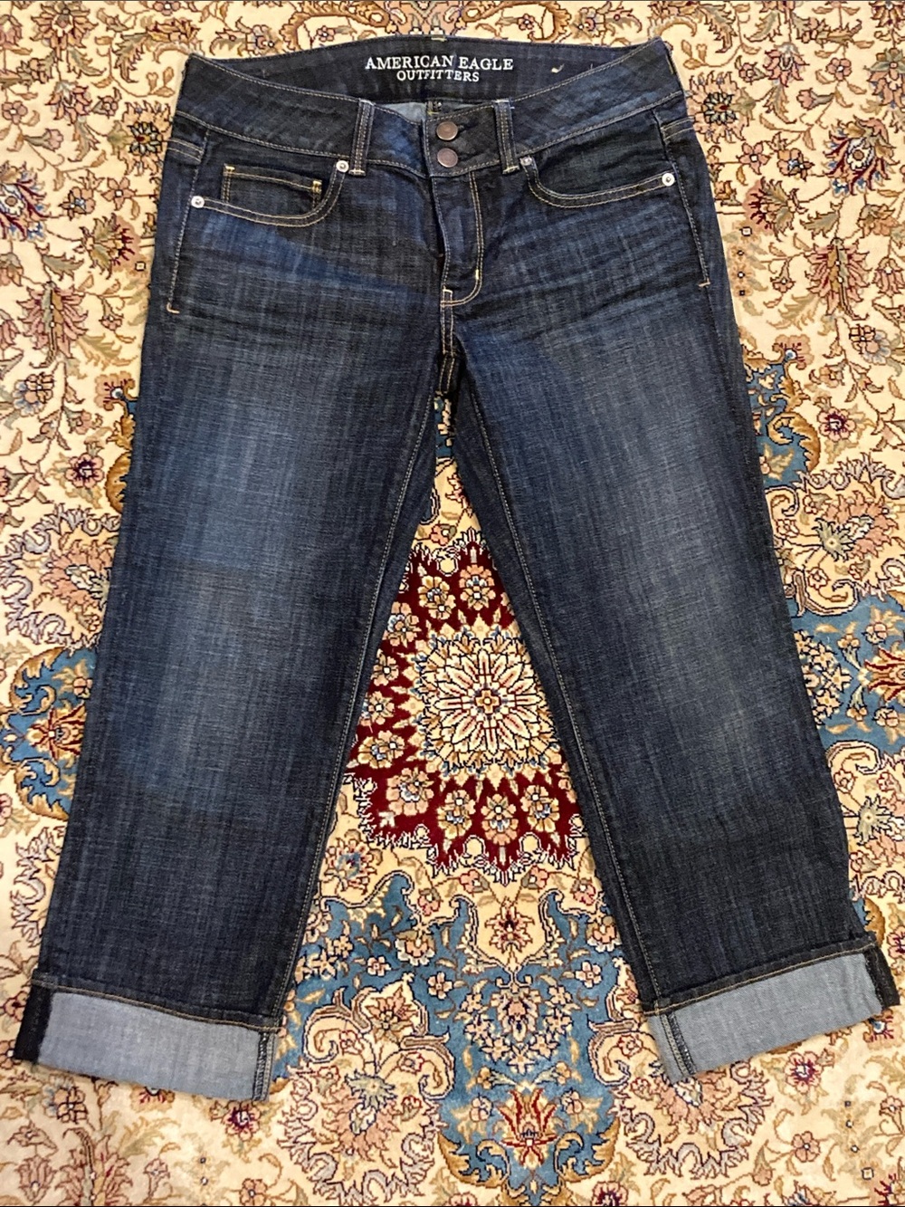 American Eagle Outfitters Dark Blue Cropped Cuffed Jeans